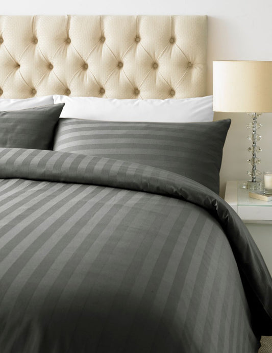 800 TC - Cotton Rich Satin Stripe Duvet Cover Set Steel Grey V002541488