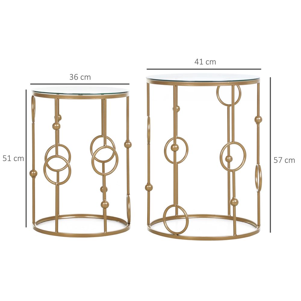 HOMCOM Set of 2 Gold Nesting Coffee Table, Side Tables W/ Tempered Glass Top S0671079648