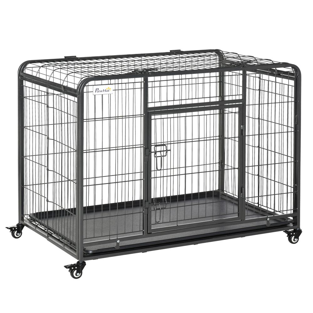 78x109cm Metal Dog Cage Kennel w/ Locking Door & Wheels Large Pets Pawhut S0671081089