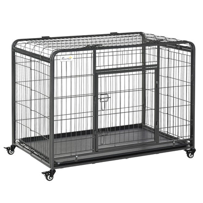 78x109cm Metal Dog Cage Kennel w/ Locking Door & Wheels Large Pets Pawhut S0671081089