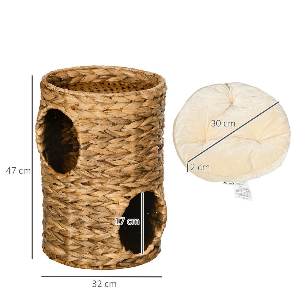 47cm Cat Barrel Tree for Indoor Cats w/ Two Cat Houses, Cushion S0671149251