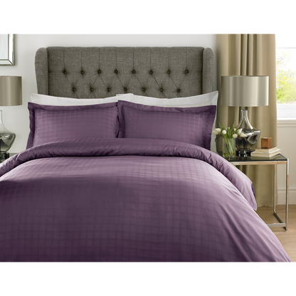 400TC - 100% Cotton Satin Stripe Check Duvet Set Purple V002501846