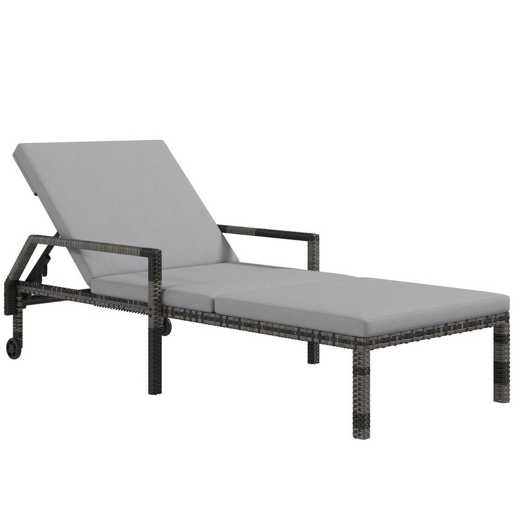 Outsunny Rattan Wicker Chaise Sun Lounger Garden w/ Adjustable Backrest & Wheels S0671398979