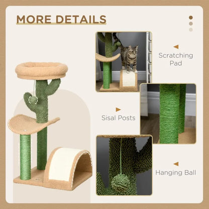 72cm Cat Tree w/ Bed, Toy Ball, Sisal Post, Curved Pad - Beige & Green S0671097110