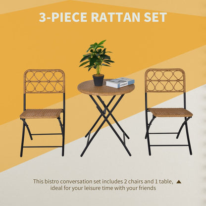 3 PCS Rattan Wicker Set Easy Folding, Hand Woven Rattan Coffee Table & Chairs S067941923