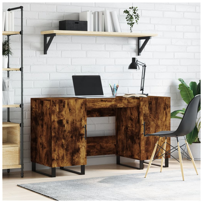 vidaXL Desk Smoked Oak 140x50x75 cm Engineered Wood S0671257309