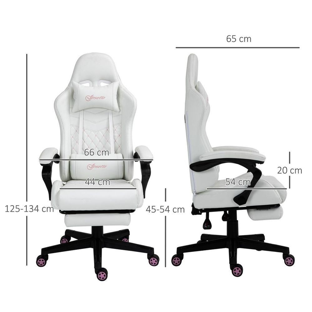 Racing Gaming Chair PU Leather Gamer Recliner Home Office, White S0671210942