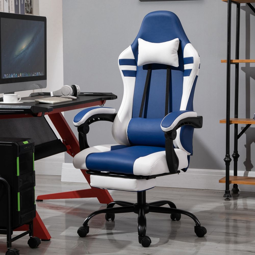 Luxe PU Leather Gaming Office Chair w/ Footrest Wheels Reclining Back Red/ Blue S0671080534