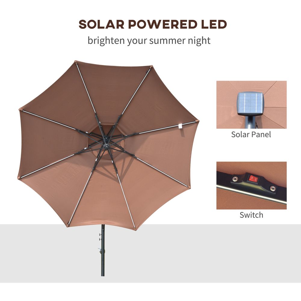 3m Cantilever Banana Parasol Double Roof, LED Solar lights, Crank, S0671072315