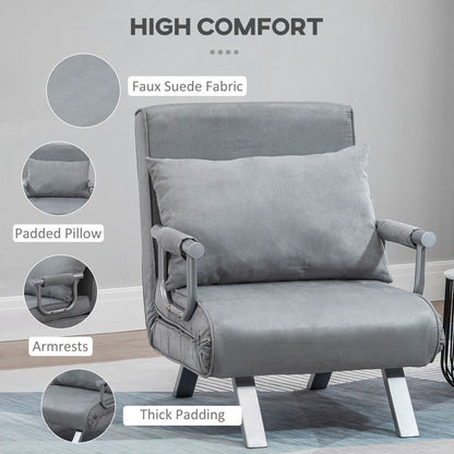 Sofa Bed Foldable Portable Armchair Sleeper Lounge Pillow Light Grey S0671079775