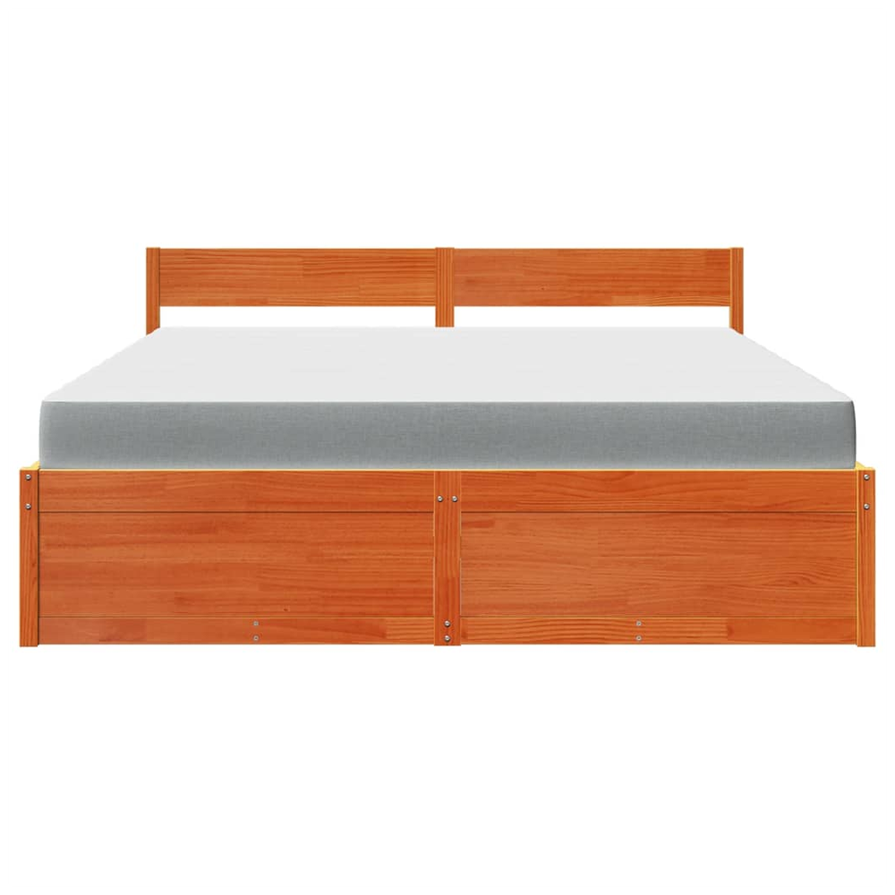 vidaXL Bed with Drawers and Mattress Wax Brown 180x200 cm Super King Solid Wood Pine S0671489413