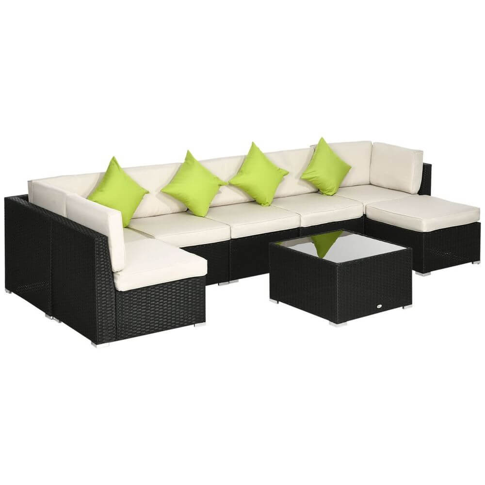 Outsunny 8 Pieces Patio Rattan Sofa Set Garden Furniture Set for Outdoor Black S0671121863