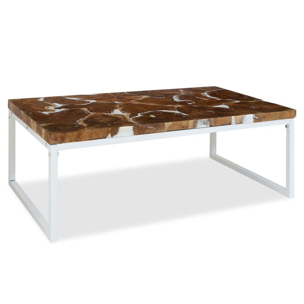 vidaXL Coffee Table Teak Resin 110x60x40 cm White and Brown V069817681