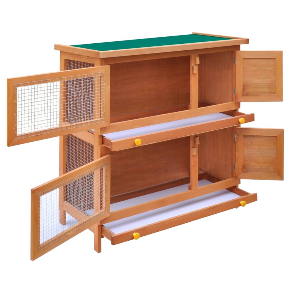 vidaXL Outdoor Rabbit Hutch Small Animal House Pet Cage 4 Doors Wood V069820814