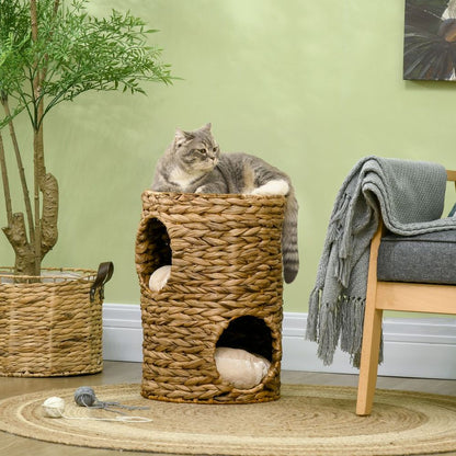 47cm Cat Barrel Tree for Indoor Cats w/ Two Cat Houses, Cushion S0671149251