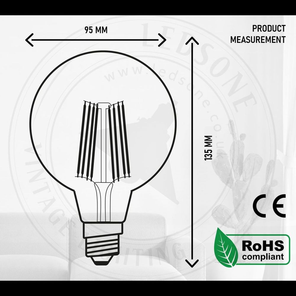 5 Pack of Vintage Globe Edison LED Light Bulb G95 8W, E27 Screw Bulb S0671114249