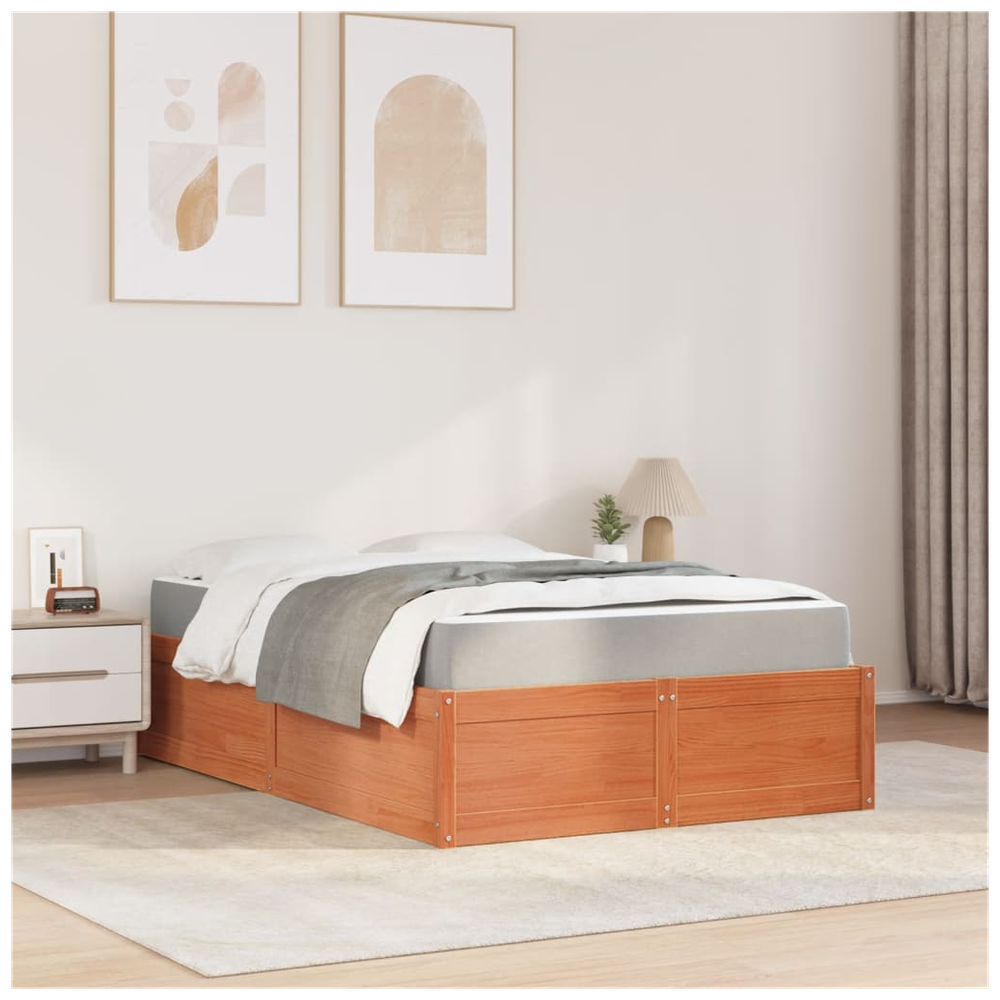 vidaXL Bed with Mattress Wax Brown 120x200 cm Solid Wood Pine S0671489499