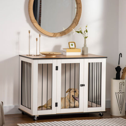 Dog Crate Furniture End Table w/ Lockable Door, for Large Dogs - White Pawhut S0671081184