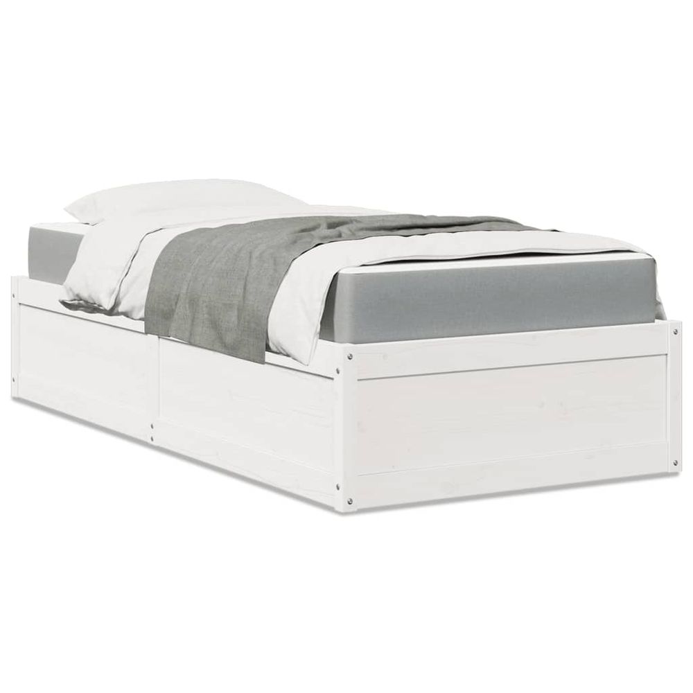 vidaXL Bed with Mattress White 100x200 cm Solid Wood Pine S0671489370