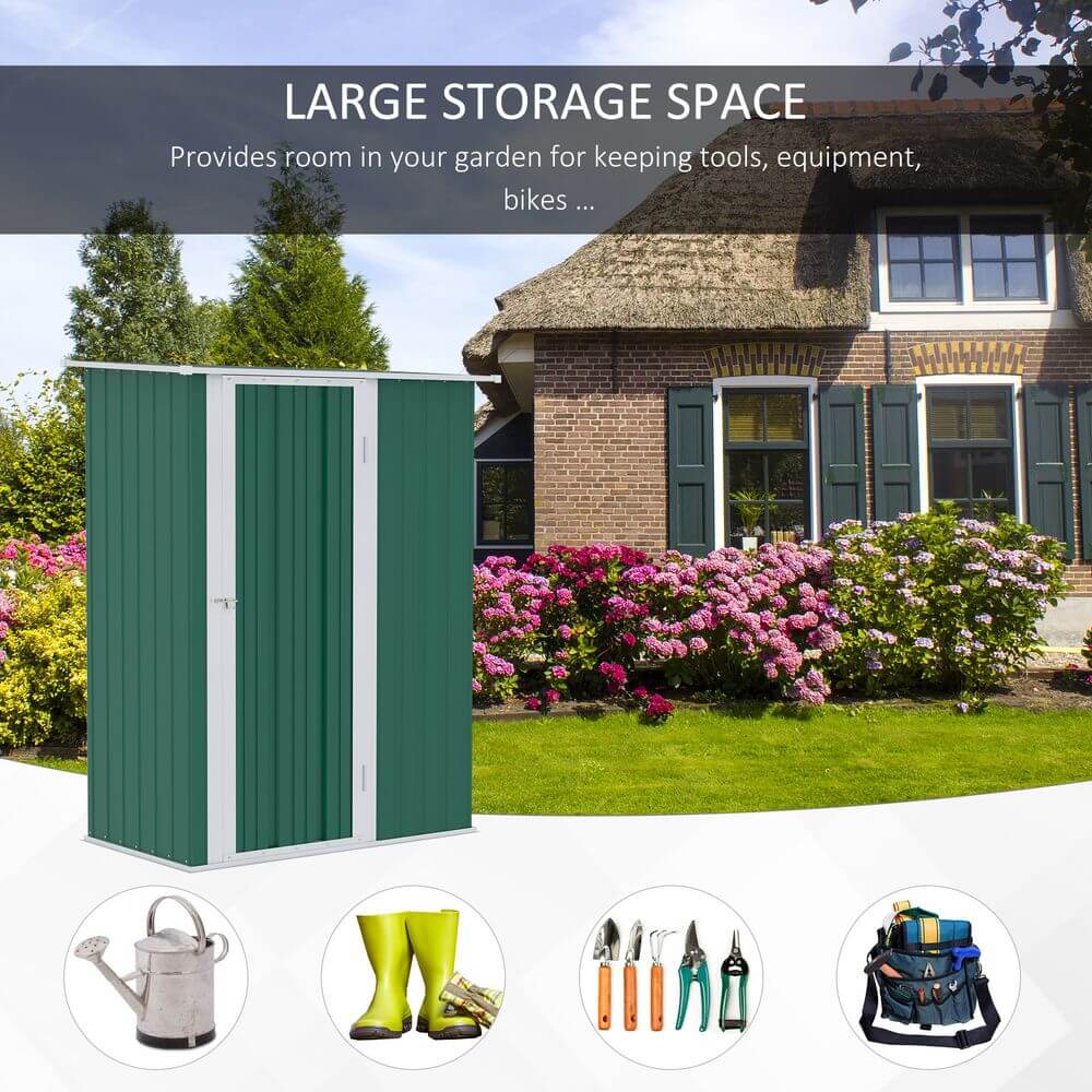 4.7ft x 2.8ft Garden Shed Steel Sloped Roof Door w/ Latch Green S0671071931