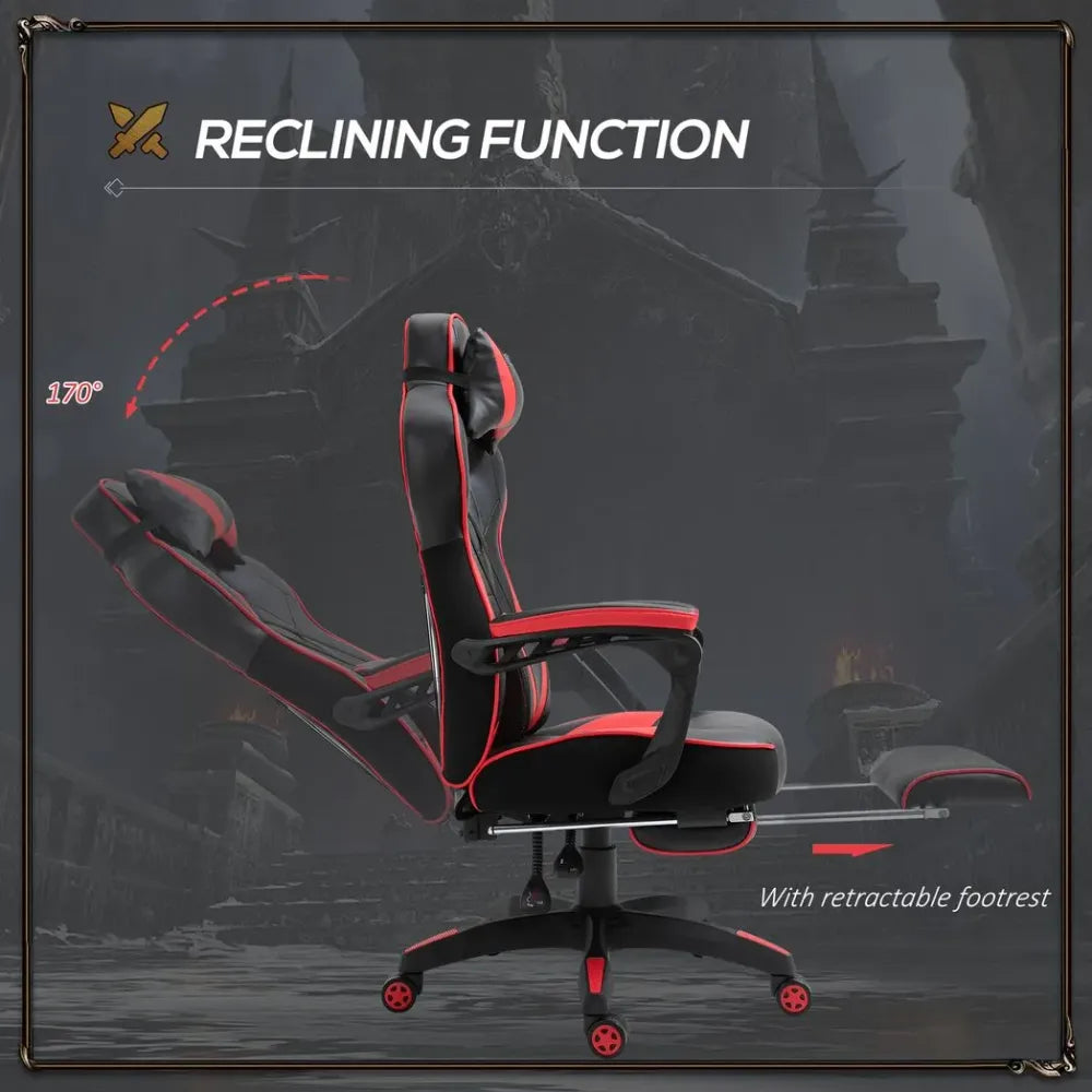 Gaming Chair Ergonomic Reclining w/ Manual Footrest Wheels Stylish Office Red S0671097182