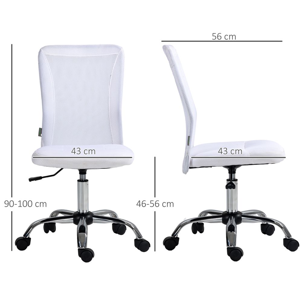 Vinsetto Armless Office Chair with Adjustable Height Mesh Back Wheels White S0671383443