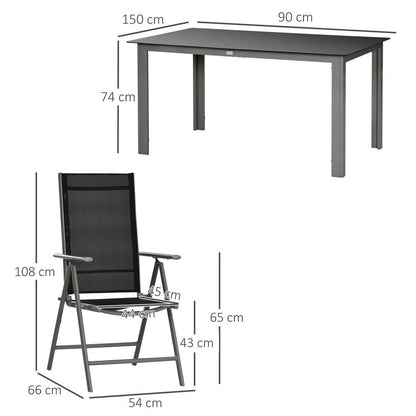 7pc Outdoor Dining Table and 6 Folding Chairs, Aluminium Patio Dining Set Black S0671114974