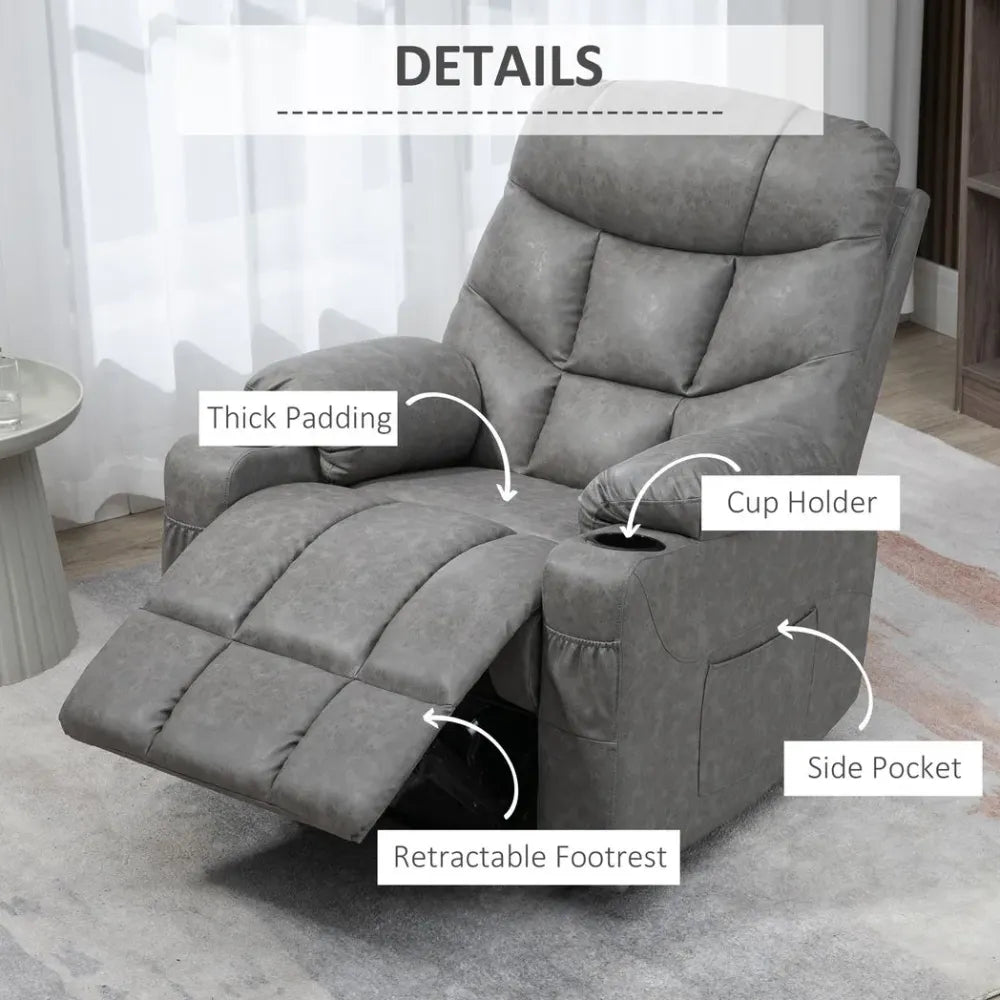 PU Leather Manual Recliner Chair Recliner Armchair Grey 360 Degreee swivel S0671102946