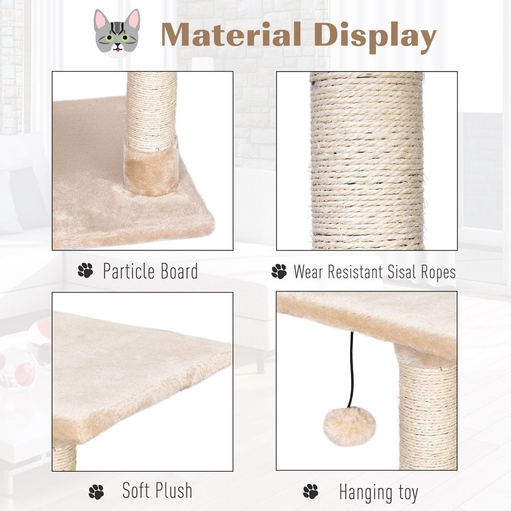 3-Level Cat Tree Sisal Scratching Posts Perch Condo and Ladder, Beige Pawhut S0671081204