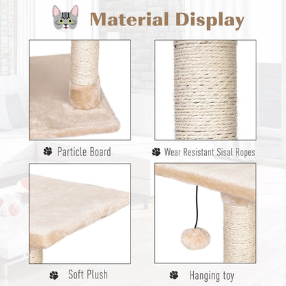 3-Level Cat Tree Sisal Scratching Posts Perch Condo and Ladder, Beige Pawhut S0671081204