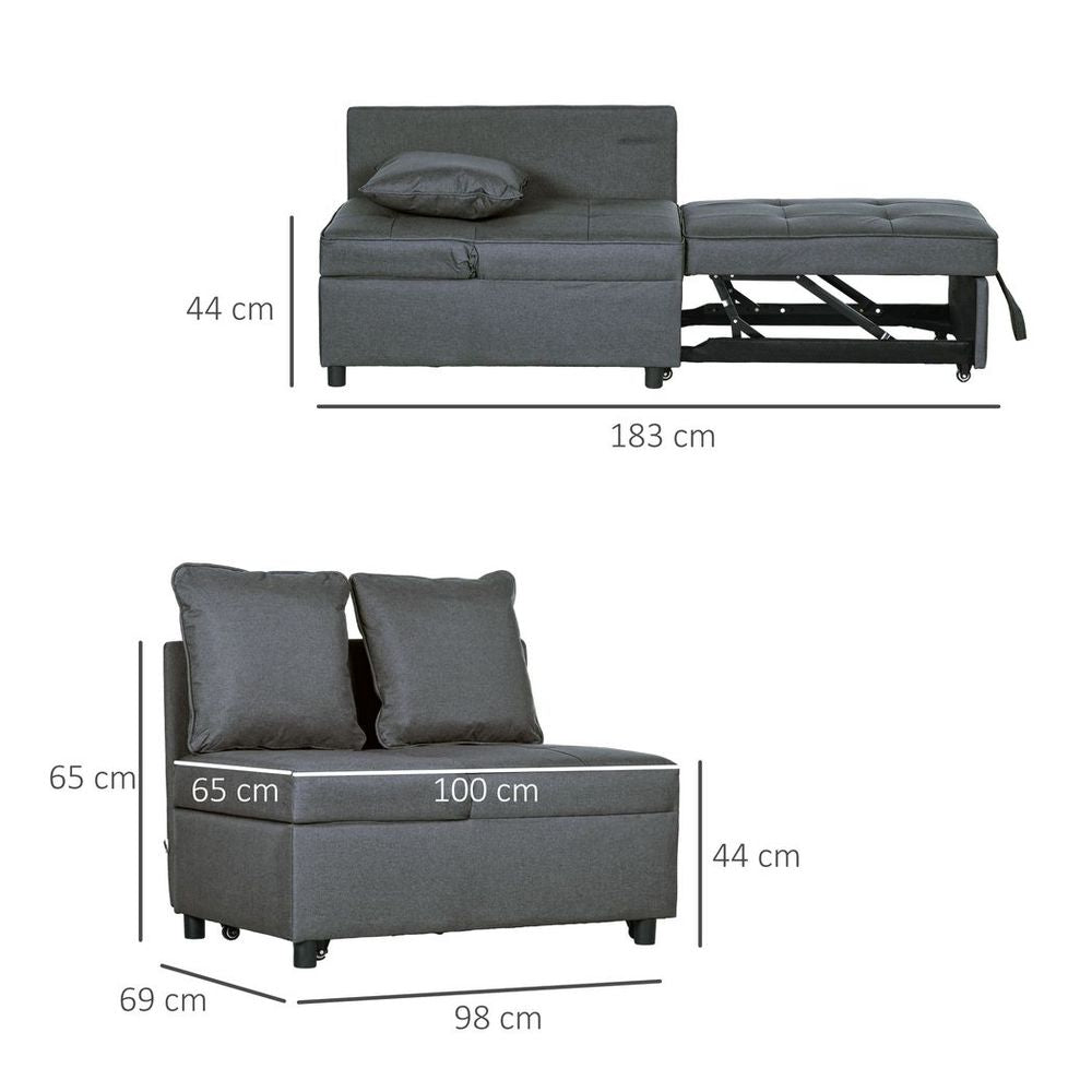 HOMCOM Folding Sleeper Sofa Bed Chair with Pillows, Pocket, Grey S0671383622