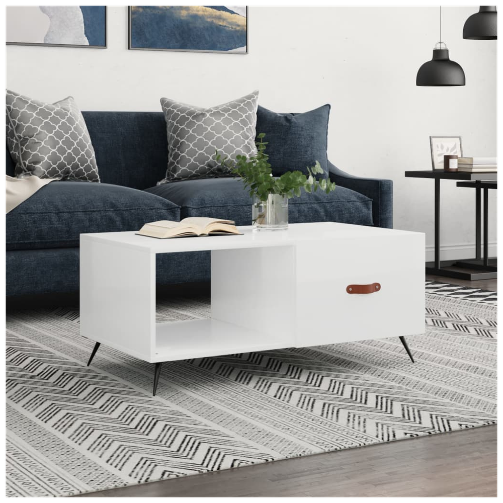 vidaXL Coffee Table High Gloss White 90x50x40 cm Engineered Wood S0671261105