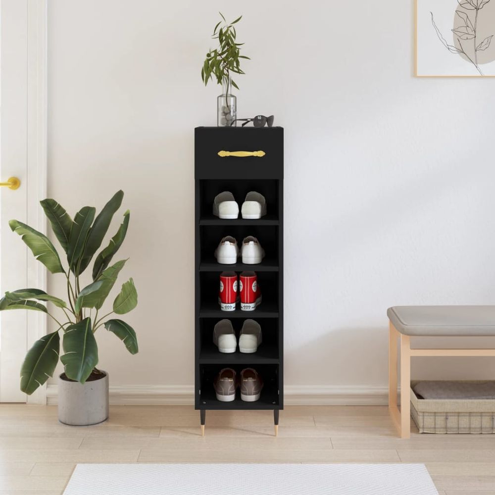 vidaXL Shoe Cabinet Black 30x35x105 cm Engineered Wood S0671357707