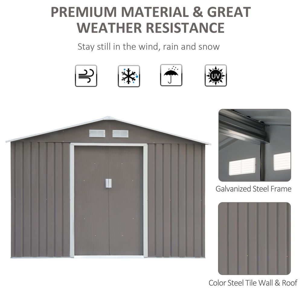 9 x 6FT Foundation Ventilation Steel Outdoor Garden Shed Grey S067941978