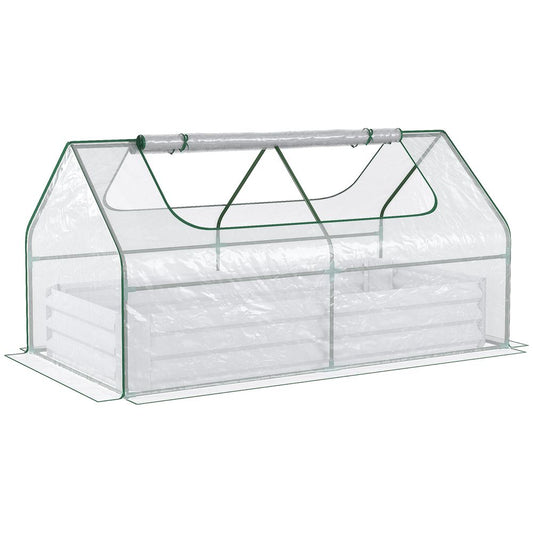 Steel Raised Garden Bed Planter Box Kit with Greenhouse, for Dual Use, Clear S0671102978