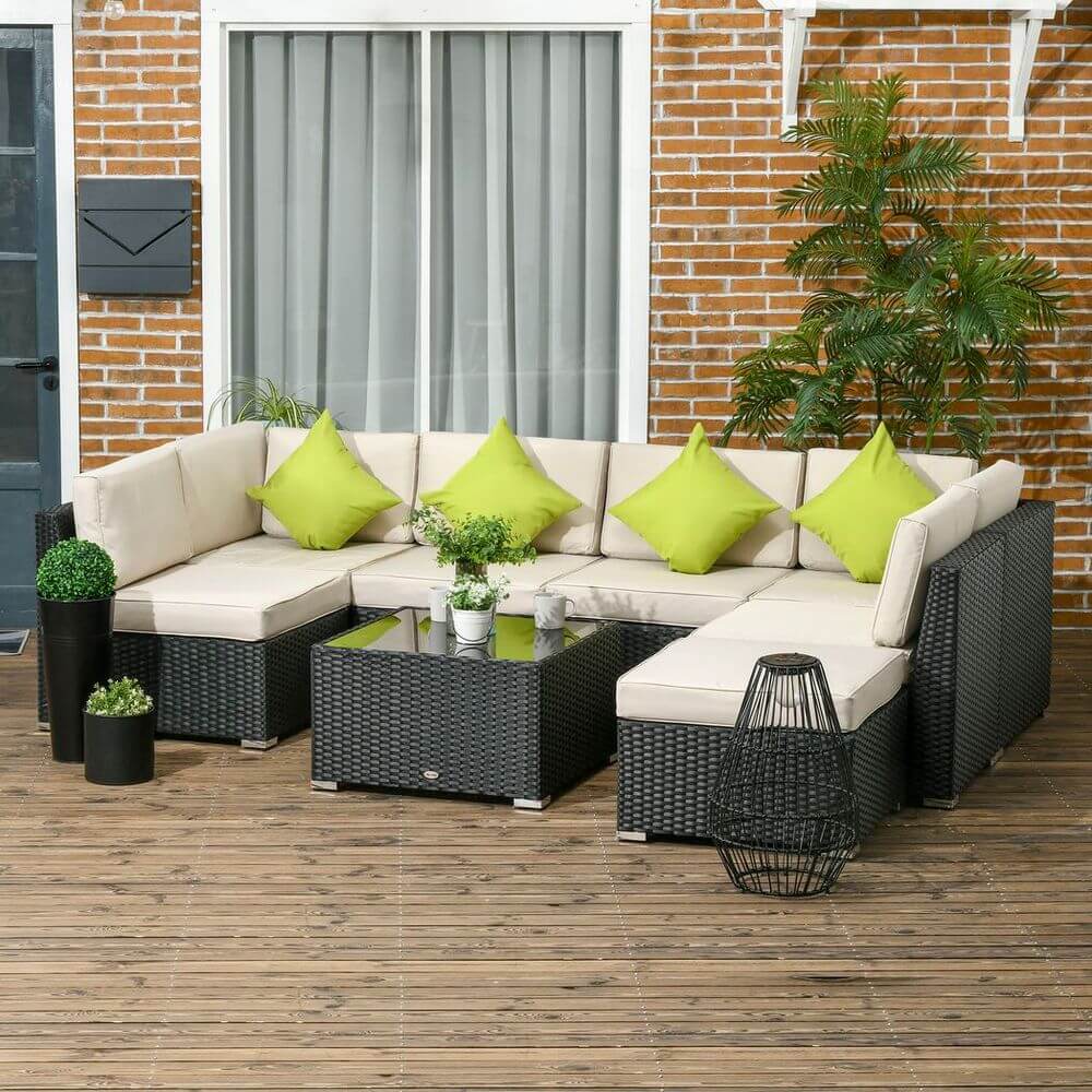 Outsunny 8 Pieces Patio Rattan Sofa Set Garden Furniture Set for Outdoor Black S0671121863