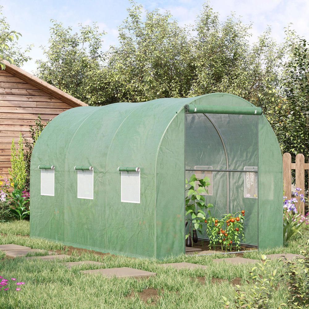 Polytunnel Walk-in Greenhouse with Zip Door and Windows V067942276