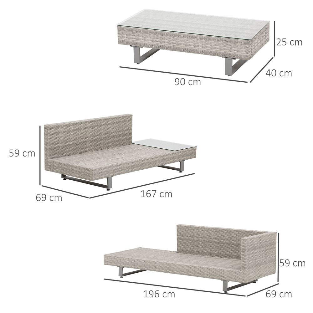 3pc Rattan Sofa Set Lounge Furniture Tea Table, Side Table & Cushioned Grey S067941896