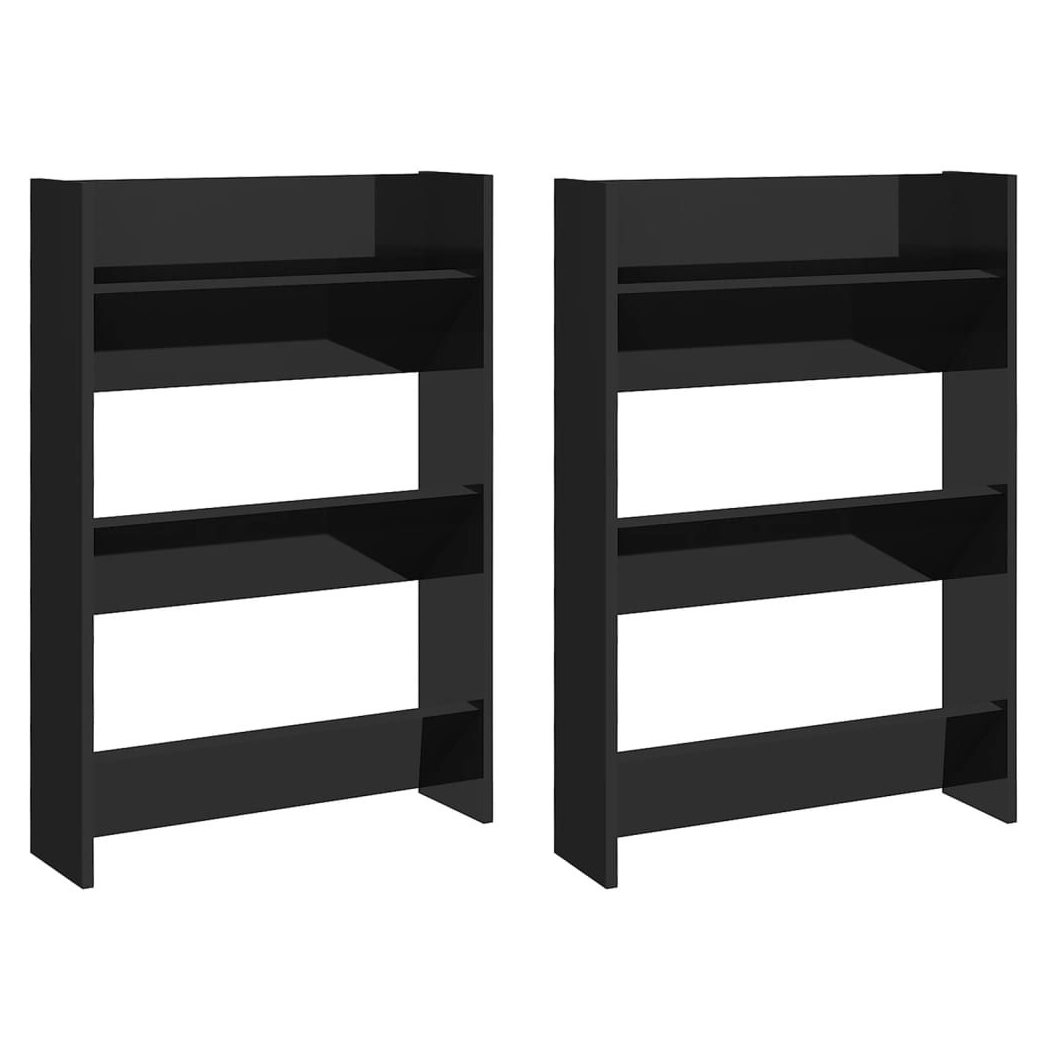 vidaXL Wall Shoe Cabinets 2 pcs High Gloss Black 60x18x90cm Engineered Wood V0671189614