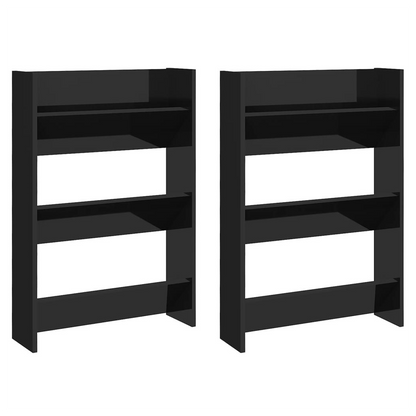 vidaXL Wall Shoe Cabinets 2 pcs High Gloss Black 60x18x90cm Engineered Wood V0671189614