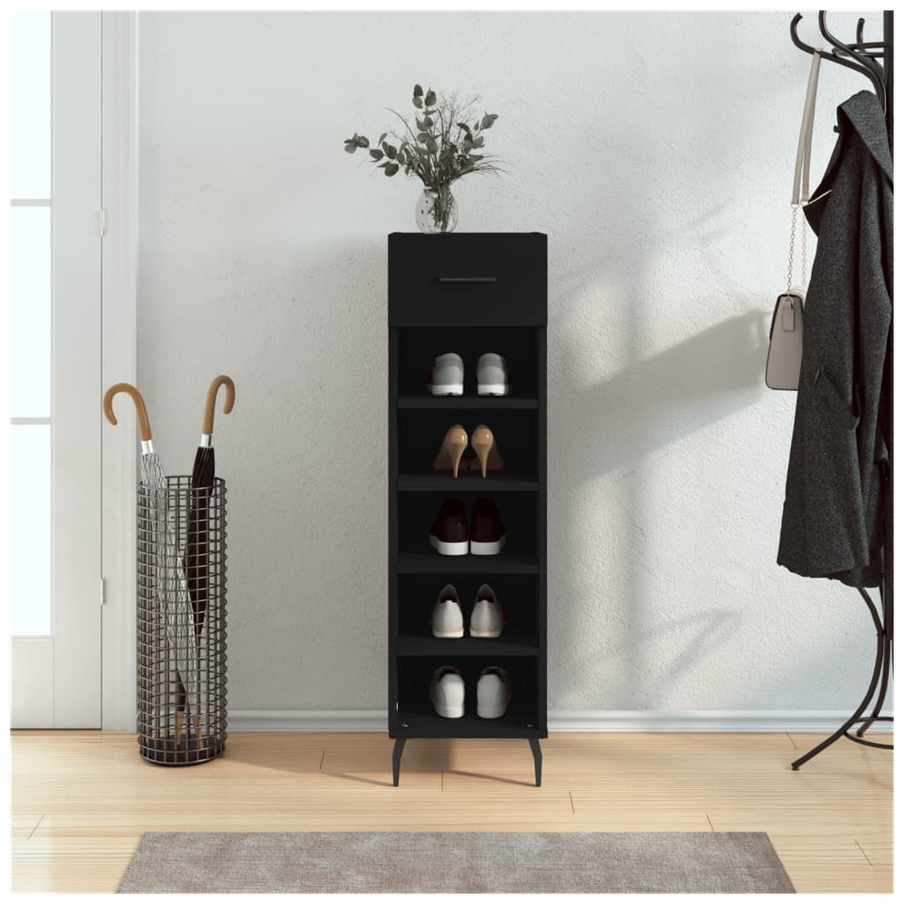 vidaXL Shoe Cabinet Black 30x35x105 cm Engineered Wood S0671260528