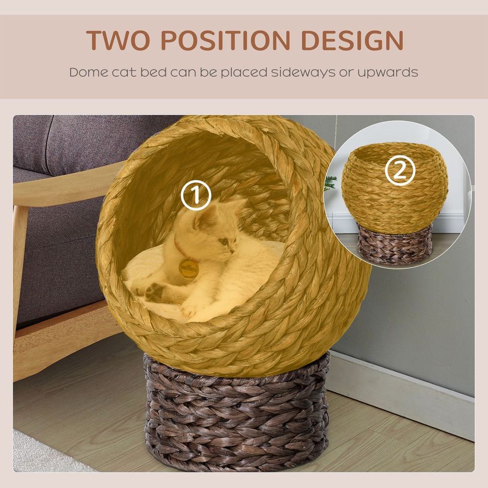 Wicker Cat House, Raised Cat Bed with Cylindrical Base, 42 x 33 x 52cm - Brown S0671347298