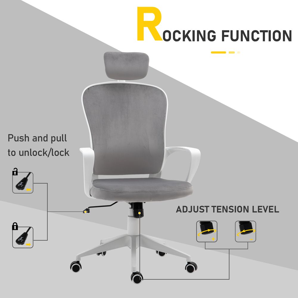 High-Back Office Chair Home Rocking w/ Wheel, Up-Down Headrest, Grey Vinsetto S0671080616