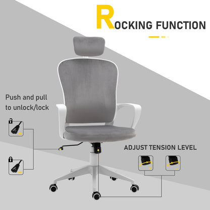 High-Back Office Chair Home Rocking w/ Wheel, Up-Down Headrest, Grey Vinsetto S0671080616