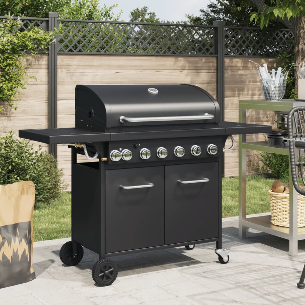 vidaXL Gas BBQ Grill with 4 Burners Black Powder-coated Steel V0671489800