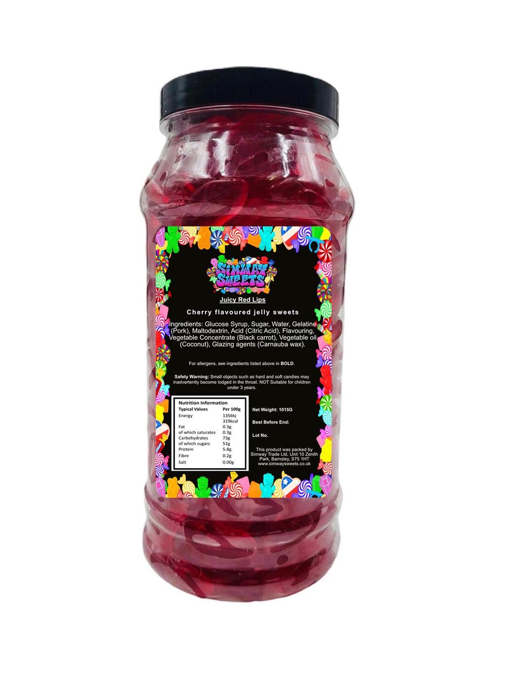 Red Cherry Flavoured Lips Gummy Jelly Sweets Retro Sweets Gift Jar