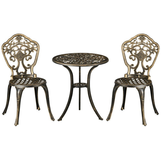 3 Piece Cast Aluminium Garden Bistro Set with Parasol Hole for Balcony, Patio S0671114986