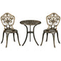 3 Piece Cast Aluminium Garden Bistro Set with Parasol Hole for Balcony, Patio S0671114986