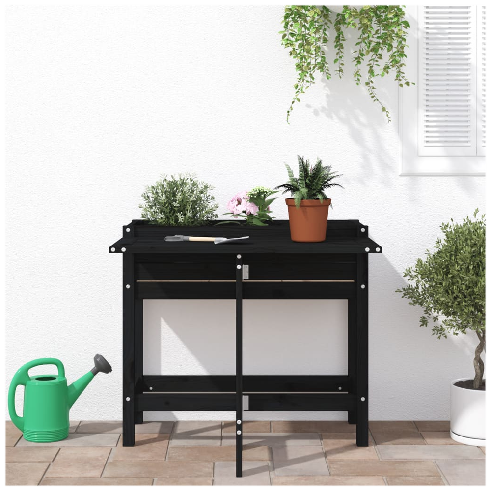 vidaXL Garden Planter with Folding Tabletop Black Solid Wood Pine S0671395795