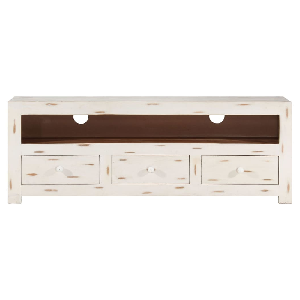 vidaXL TV Cabinet Solid Wood Acacia 110x30x40 cm White V0671191845